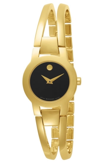 Black Movado 604758 Womens Gold Plated Stainless Steel Watch
