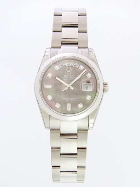 Rolex President Mens 118209 Black Mother of pearl Diamonds Dial Watch
