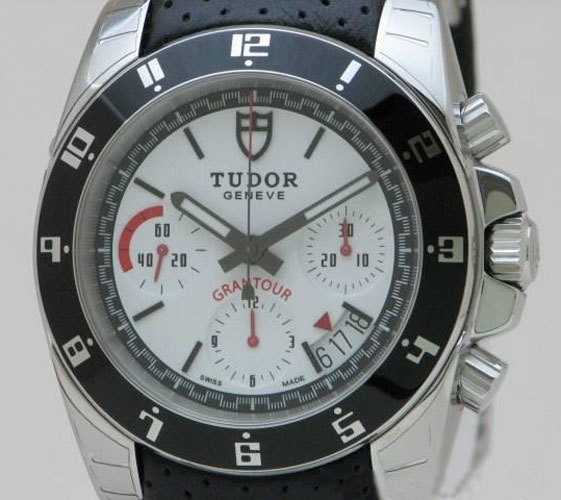 Tudor GranTour Chrono 20350 White with luminescent applied stick hour markers and bar-shaped hands Dial Watch
