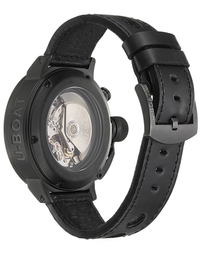 Black Dial With White Arabic Numerals Luminescent U-Boat 50-CAB-3 Mens Stainless Steel Black Ion Plated Watch