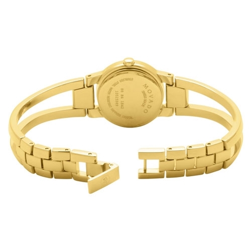 Black Movado 604758 Womens Gold Plated Stainless Steel Watch