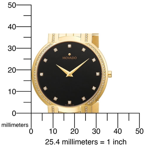 Black Movado 606238 Mens Gold Plated Stainless Steel Watch
