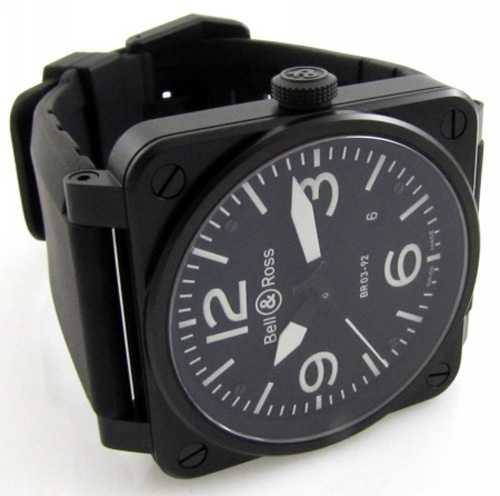 Bell Ross Mens Black Carbon Coating On Stainless Steel Watch BR03-92 CARBON