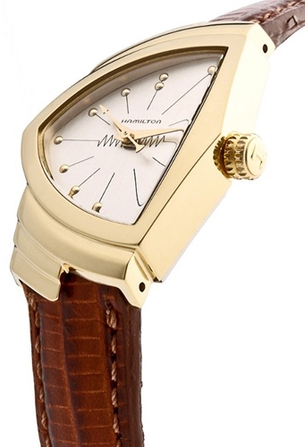 Hamilton Ventura H24231512 Polished Gold Plated Trapezoid Case Swiss Watch