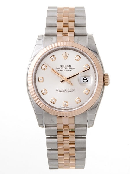 Rolex Datejust Mens 116231 Silver Diamonds Dial Watch