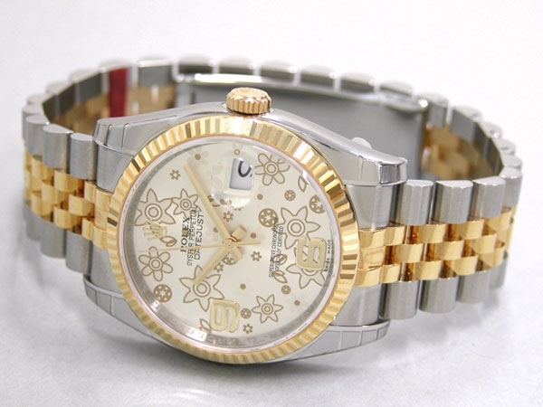 Rolex Datejust Mens 116233 Silver Floral Arabic Dial Watch