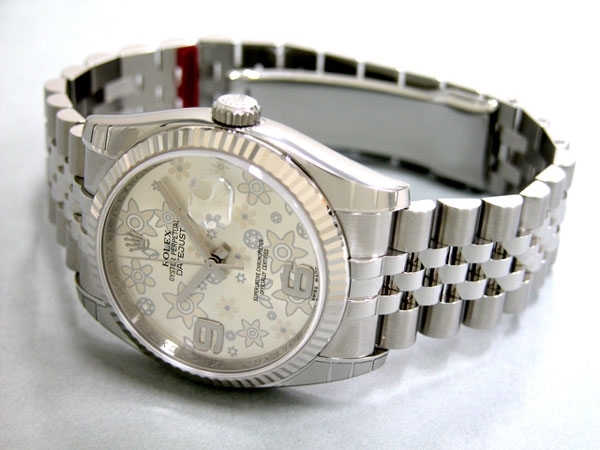 Rolex Datejust Mens 116234 Silver Floral Arabic Dial Watch