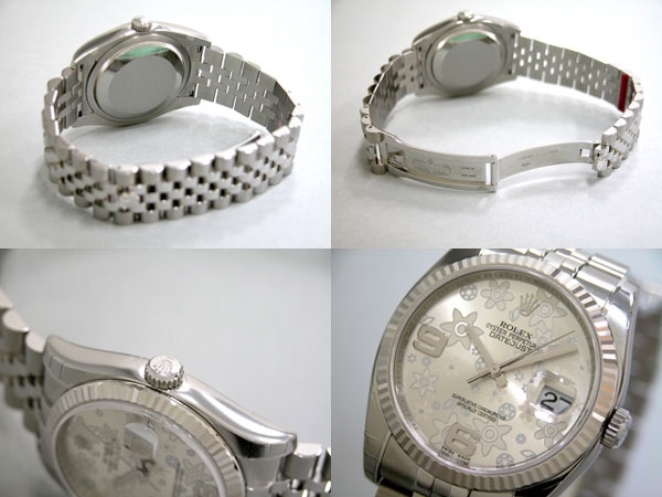 Rolex Datejust Mens 116234 Silver Floral Arabic Dial Watch