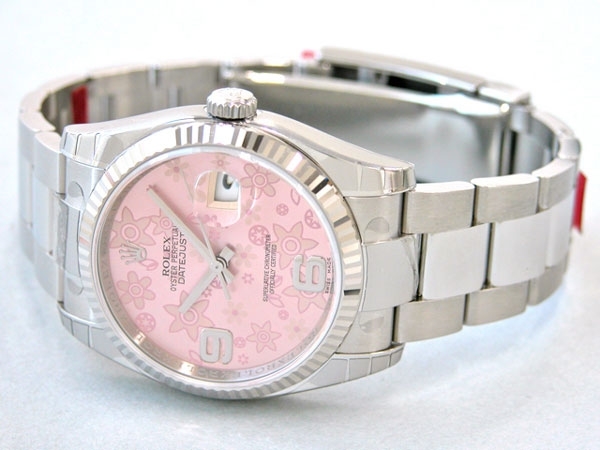 Pink Floral Rolex 116234 Unisex Stainless Steel Watch